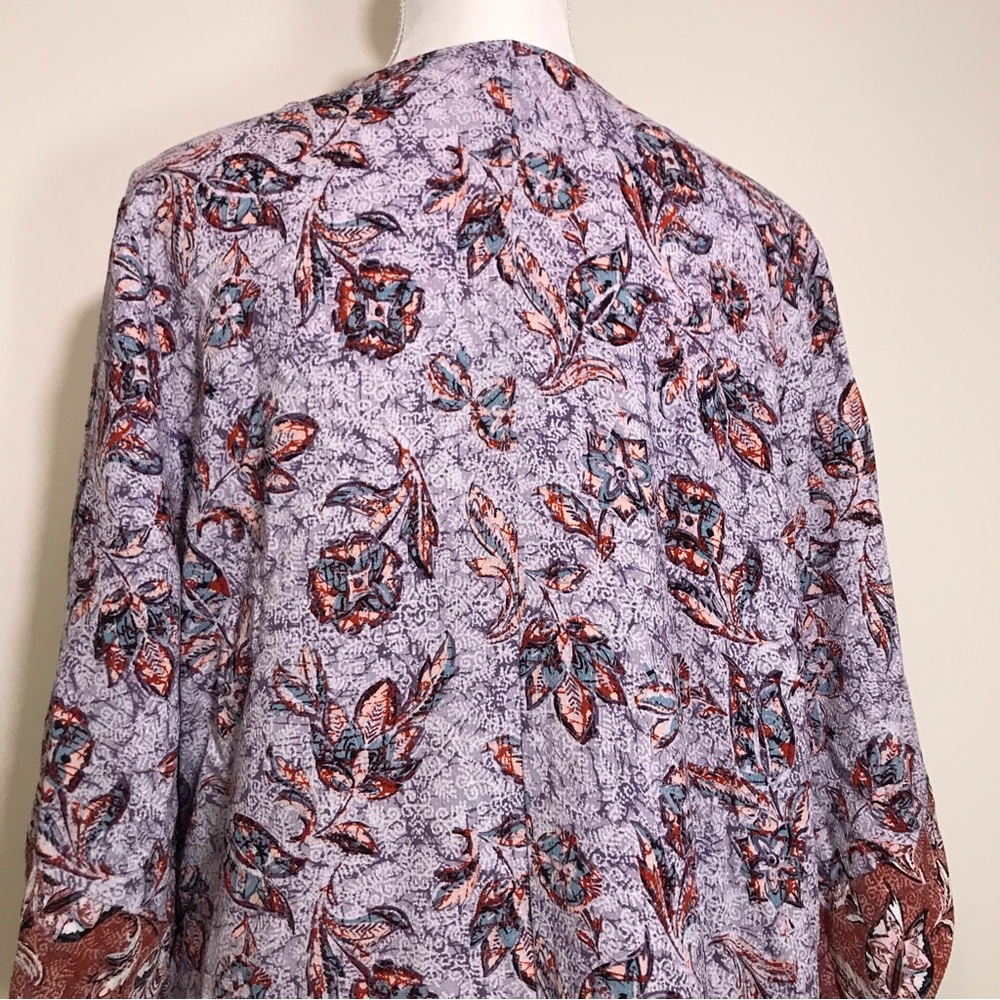 Maurices Floral Kimono Long Length Purple Brown Border Print Size 0X - Picture 8 of 15